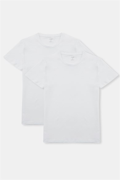Beyaz Compact O Yaka 2'li T-Shirt
