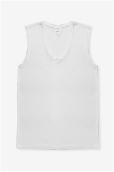 Beyaz Micro Modal V Yaka Kolsuz T-Shirt