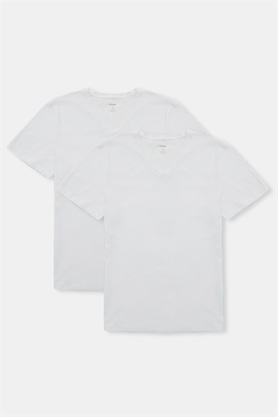 Beyaz V Yaka 2'li T-Shirt