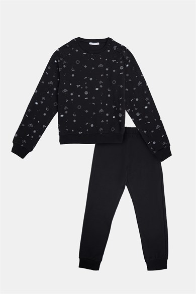 Siyah Erkek Çocuk Uzay Desenli Pijama Takımı